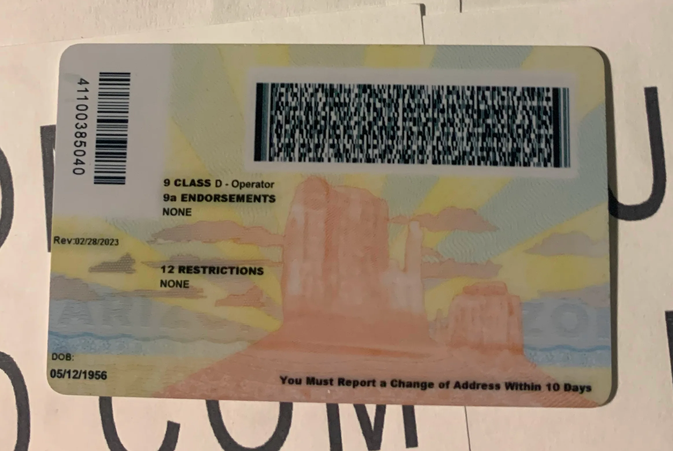 Arizona fake ID card